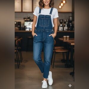 Gap for Good Relaxed Denim Overalls Medium Indigo Wash Raw Hem -  XXS - EUC